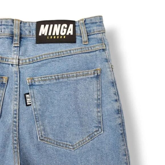 NEW Minga London High Rise Crop Flare Embroidered Flowers Light Wash Denim 2/26 - Picture 10 of 13